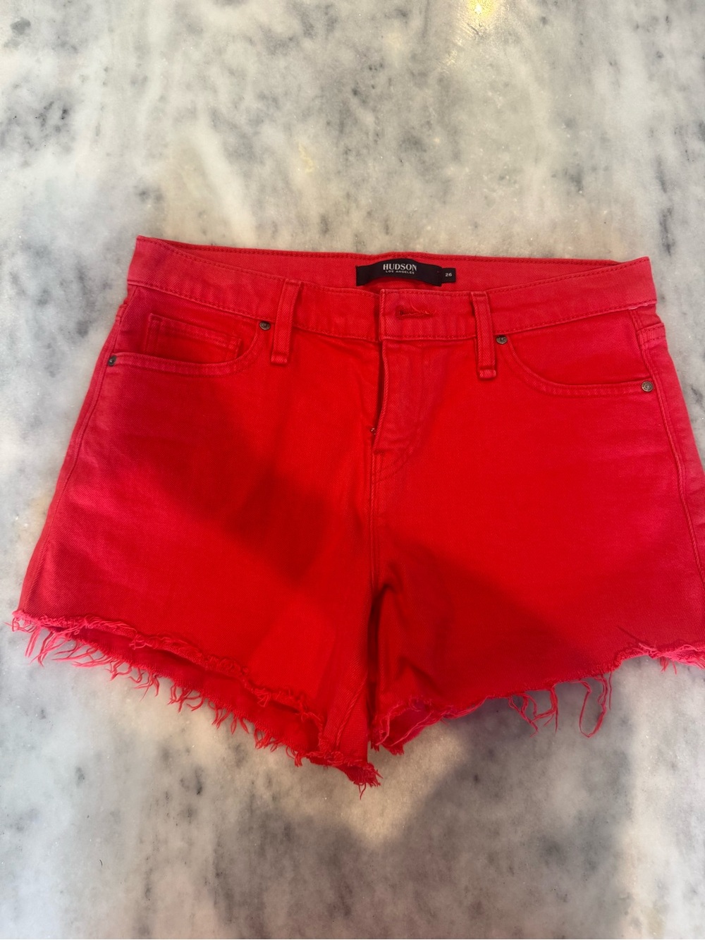 Hudson Jeans Gemma Red Frayed Hem Denim Shorts